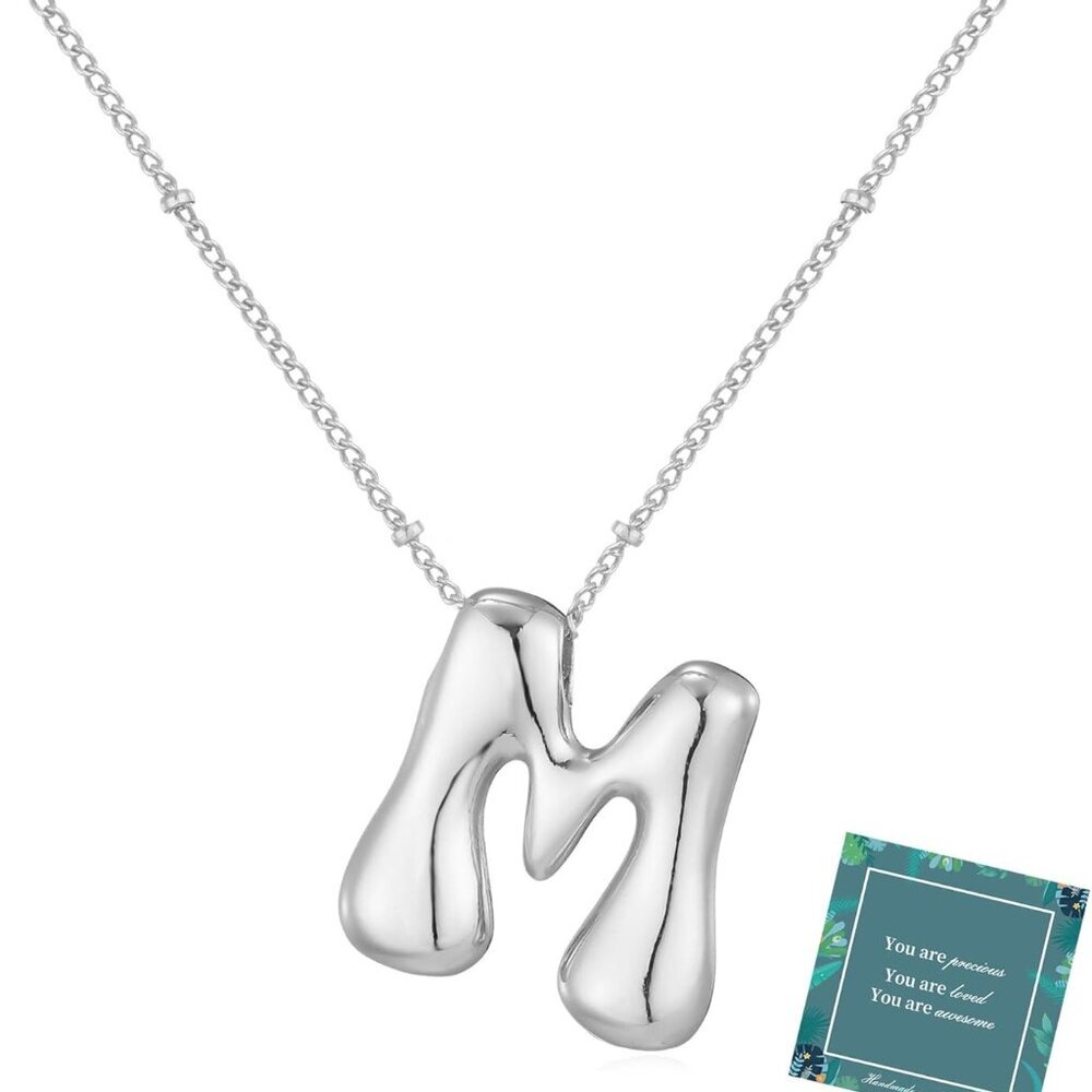 14k Gold Plated Bubble Letter Necklace 3d Initial Pendant With Beaded Chain Pers